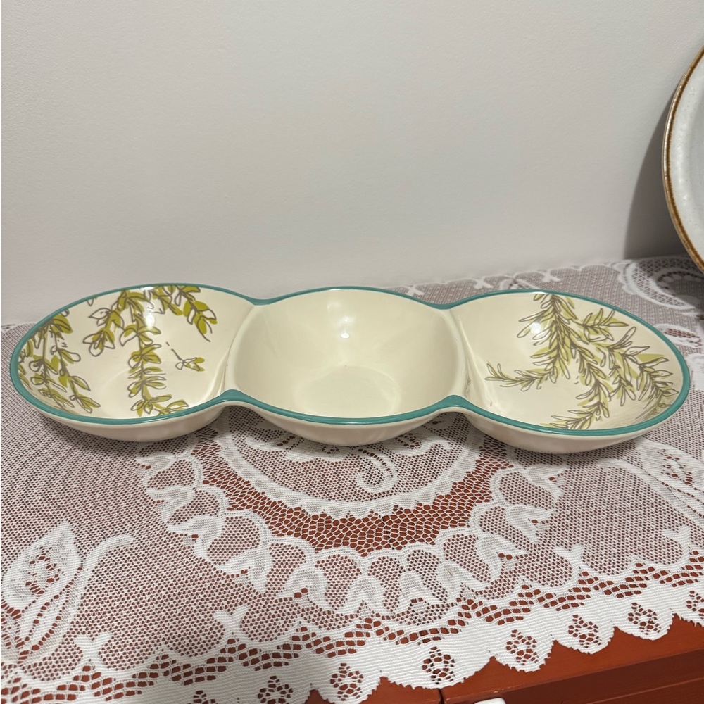 Threshold Cream and Green Ceramic Divided Serving Dish